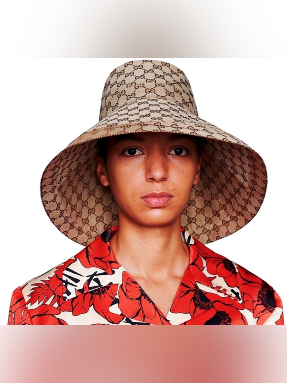 Beige Monogram Large Jacquard Canvas Bucket Hat w Wide Brim Beach Sun Coverage - Picture 6 of 14